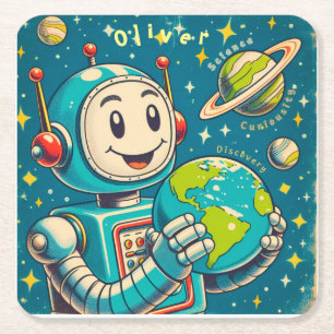 Dessous De Verre Carré Robot Vintage dans l'Espace Science Curiosité Déco