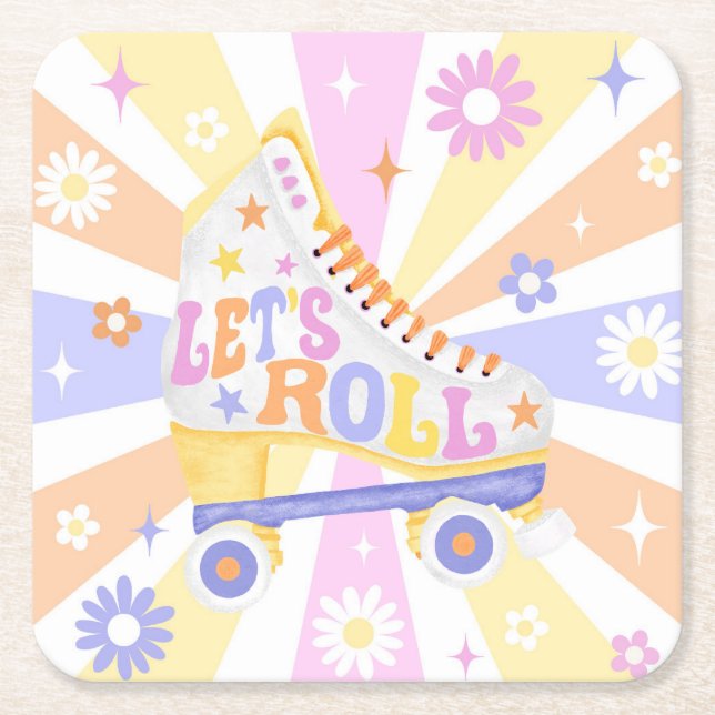 Dessous De Verre Carré Roller Roller Rink fête d'anniversaire (Devant)