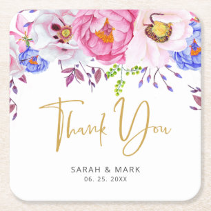 Dessous De Verre Carré Romantique Blush & Mariage Merci or