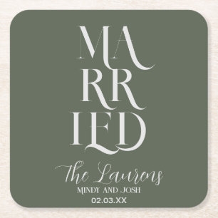 Dessous De Verre Carré Romantique Écrit Sage VERT Marié Mariage