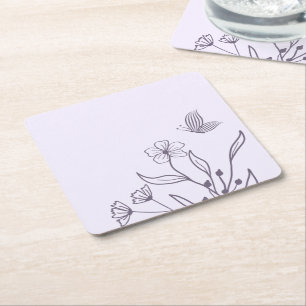 Dessous De Verre Carré Romantique élégant mariage floral mauve