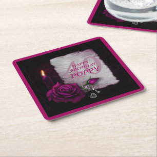 Dessous De Verre Carré Romantique gothique Rose & bougie Anniversaire