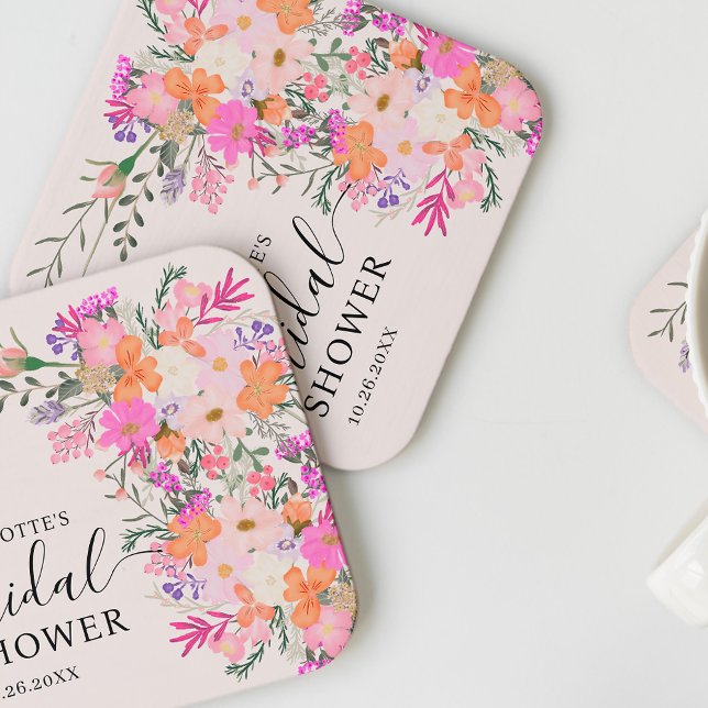 Dessous De Verre Carré Romantique pastel fleurs sauvages printemps nuptia (Romantic pastel wild flowers spring bridal shower square paper coaster)