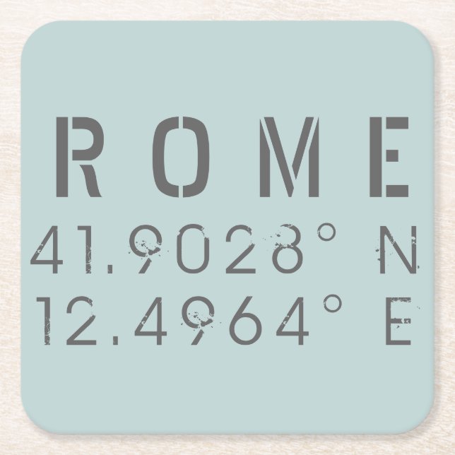 Dessous De Verre Carré Rome Latitude et Longitude (Devant)