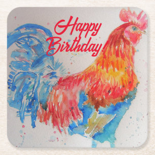 Dessous De Verre Carré Rooster rouge aquarelle peinture art Anniversaire