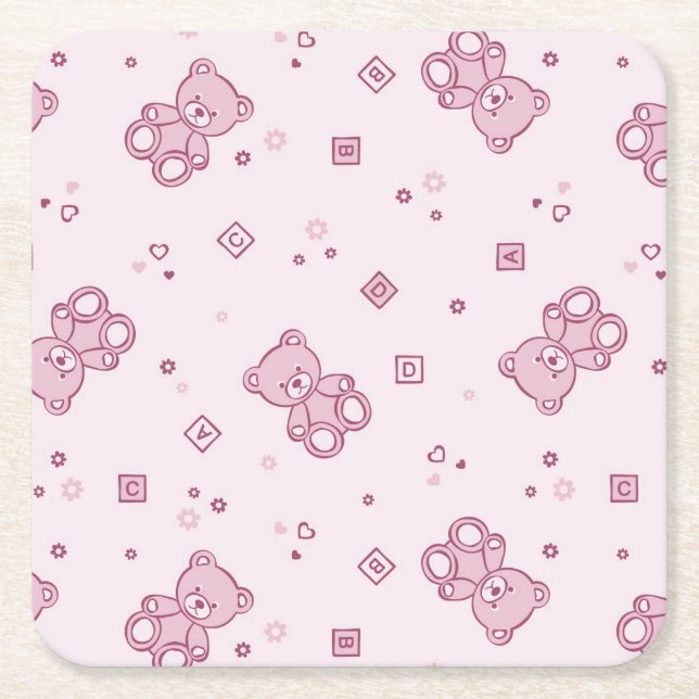 Dessous De Verre Carré Rose d'arrière - plan de nounours (Devant)