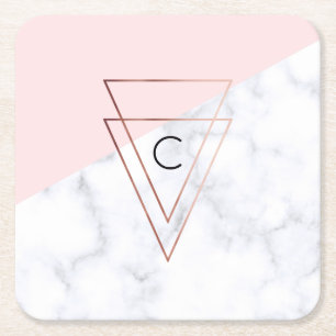 Dessous De Verre Carré rose de marbre blanc de triangles roses élégante