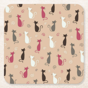 Dessous De Verre Carré rose de motif de chats