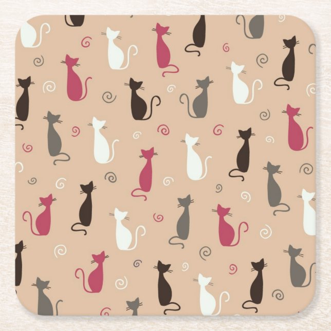 Dessous De Verre Carré rose de motif de chats (Devant)