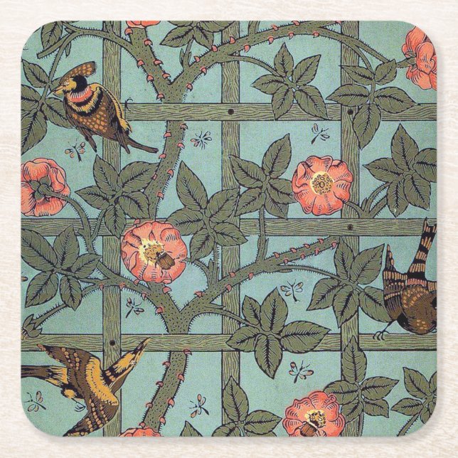 Dessous De Verre Carré Rose d'Escalades & Petit Oiseau, William Morris (Devant)