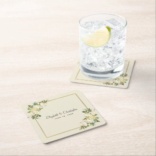 Dessous De Verre Carré Rose élégant   Aquarelle Mariage personnalisée