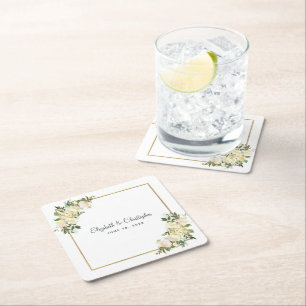 Dessous De Verre Carré Rose élégant   Mariage personnalisé blanc