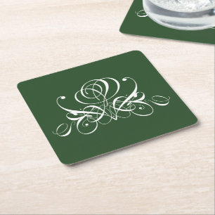 Dessous De Verre Carré Rose fleuri blanc et vert