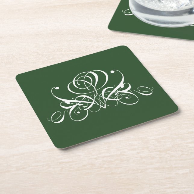 Dessous De Verre Carré Rose fleuri blanc et vert (Incliné)