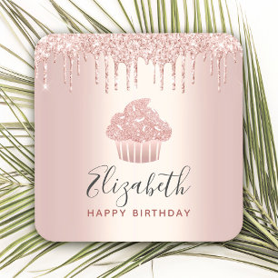 Dessous De Verre Carré Rose gold ajoutez votre nom cupcake paillettes gou
