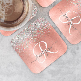Dessous De Verre Carré Rose Gold brossé Parties scintillant métallique No