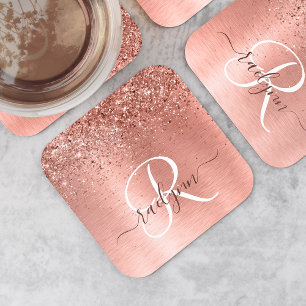Dessous De Verre Carré Rose Gold brossé Parties scintillant métallique No