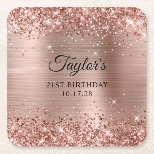 Dessous De Verre Carré Rose Gold Pailleté Anniversaire 21 Ans