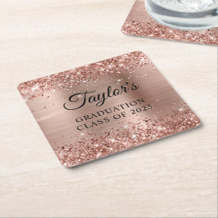 Dessous De Verre Carré Rose Gold Pailleté Diplôme