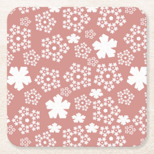 Dessous De Verre Carré Rose Gold & White Star & Snowflake Motif