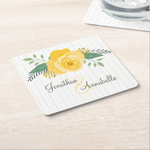 Dessous De Verre Carré Rose jaune du Texas Mariage