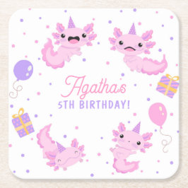 Dessous De Verre Carré Rose mignonne Axolotl fille Anniversaire