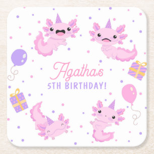 Dessous De Verre Carré Rose mignonne Axolotl fille Anniversaire