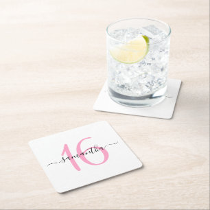 Dessous De Verre Carré Rose personnalisé pour un Sweet 16