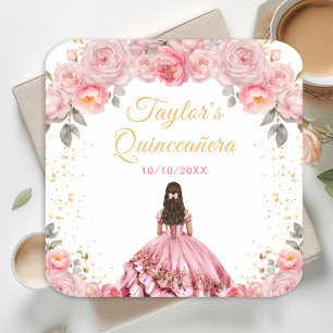 Dessous De Verre Carré Rose Pink Princess Fleur Quinceañera