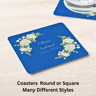 Dessous De Verre Carré Roses Bleu Cobalt & Blanc  