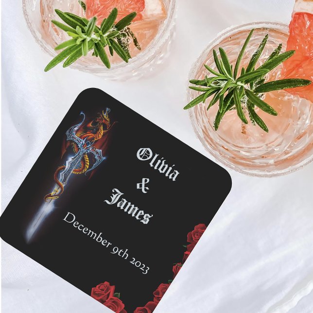 Dessous De Verre Carré Roses d'épée de dragon rouge (Créateur téléchargé)