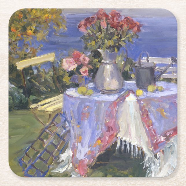 Dessous De Verre Carré Roses par la mer (Devant)