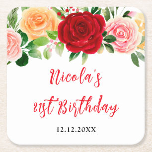 Dessous De Verre Carré Roses Romantiques Floral Anniversaire