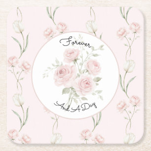 Dessous De Verre Carré Roses Roses Blush Tulipes Blanches Mariage