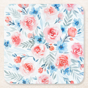 Dessous De Verre Carré Roses Roses Roses Bleues Fleurs Aquarelle Motif Fl