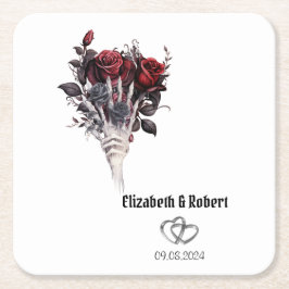 Dessous De Verre Carré Roses rouges gothiques Squelette Mariage