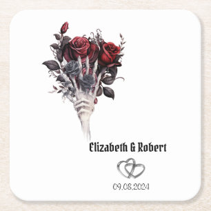 Dessous De Verre Carré Roses rouges gothiques Squelette Mariage
