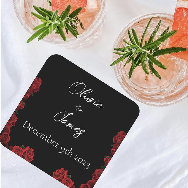 Dessous De Verre Carré Roses rouges Noir blanc (Créateur téléchargé)