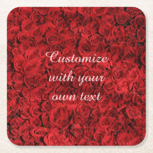 Dessous De Verre Carré Roses Rouges Texte Personnalisé