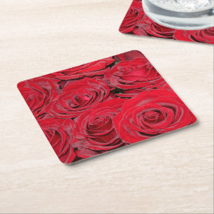 Dessous De Verre Carré Roses Rouges Vibrantes