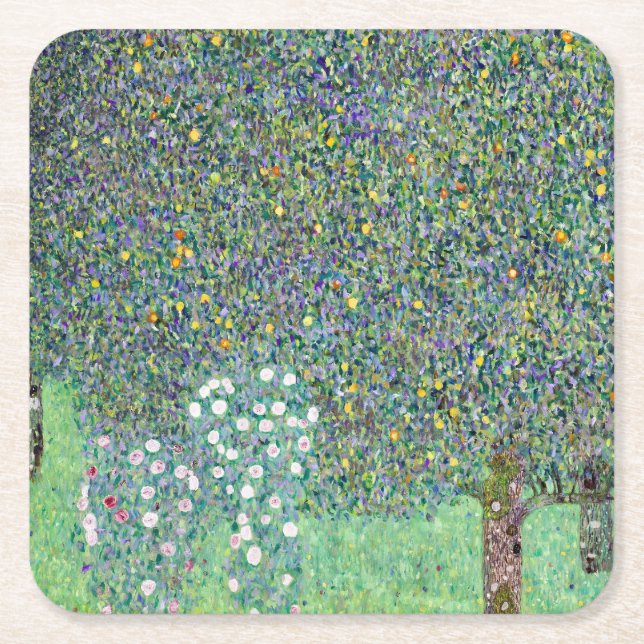 Dessous De Verre Carré Rosiers Sous Les Arbres, Gustav Klimt (Devant)
