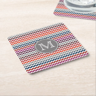 Dessous De Verre Carré Rouge blanc gris Chevron Zigzag Monogramme