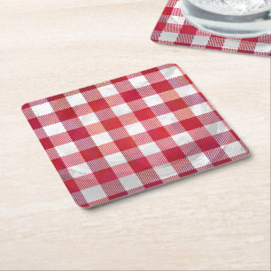 Dessous De Verre Carré Rouge et blanc À damiers plaid