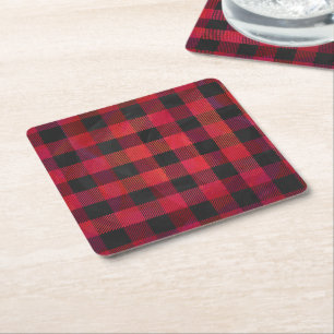 Dessous De Verre Carré Rouge et noir À damiers plaid