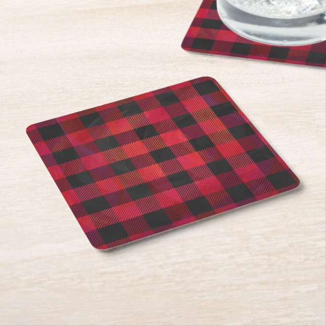 Dessous De Verre Carré Rouge et noir À damiers plaid (Incliné)
