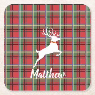 Dessous De Verre Carré Rouge et vert Tartan Noël Plaid