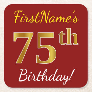 Dessous De Verre Carré Rouge, Faux Gold 75e anniversaire + Nom personnali