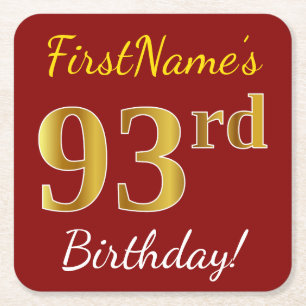Dessous De Verre Carré Rouge, Faux Gold 93ème anniversaire + Nom personna