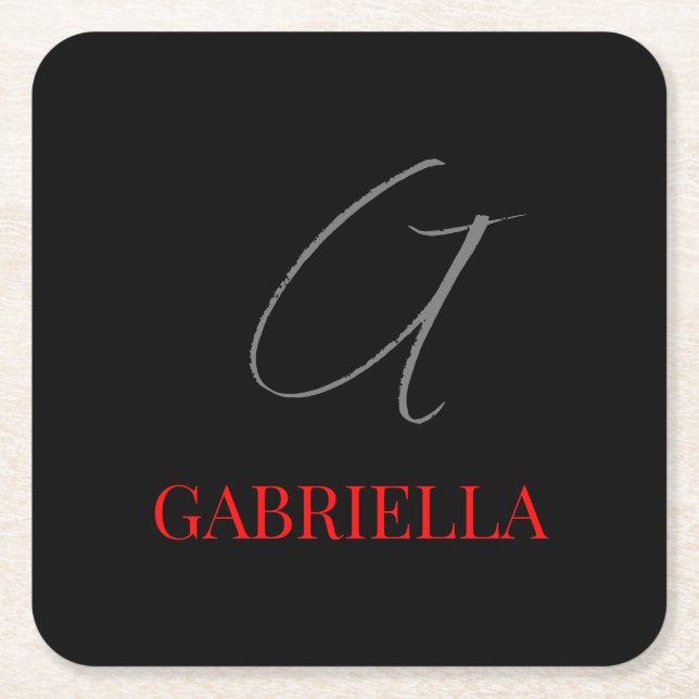 Dessous De Verre Carré Rouge noir Votre nom Monogramme initial (Devant)