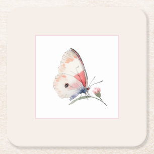Dessous De Verre Carré Rouge Pêche Floral Papillon Pour Toujours Mariage